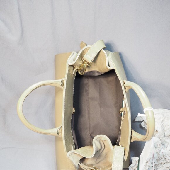 Anna Paola Riva Bag Taupe Leather Viral Commuter Satchel Purse Hand Shoulder - Picture 7 of 14